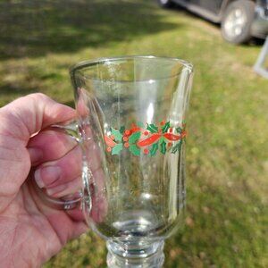 Set of 4 Long John Silver's 90's Holiday Glass Mugs Holly/Berry Design